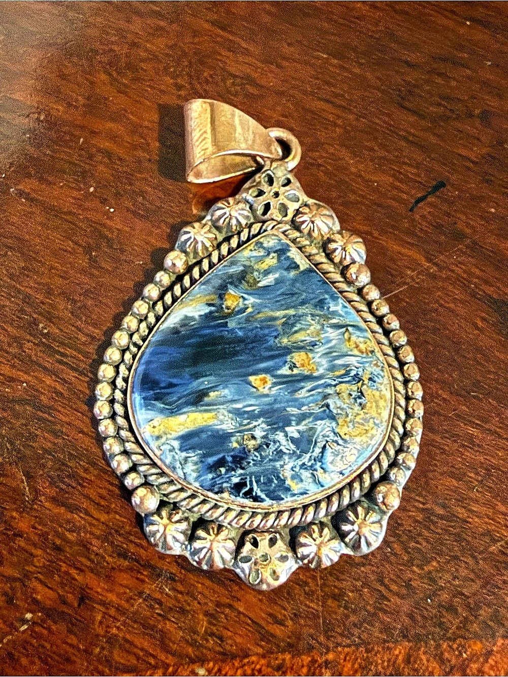 Copper Blue Pietersite Teardrop Statement Pendant Boho Southwestern NWOT